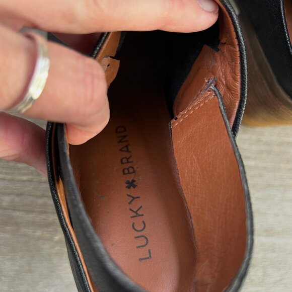 Lucky Brand Black Leather Sling Back Clogs Sz 8 - Picture 6 of 9